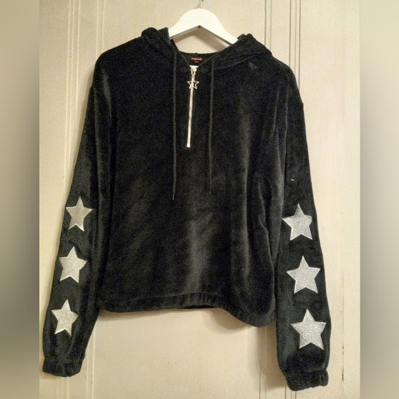 Angel Cult Jackets & Blazers - Black Hoodie with Silver Star Sleeves